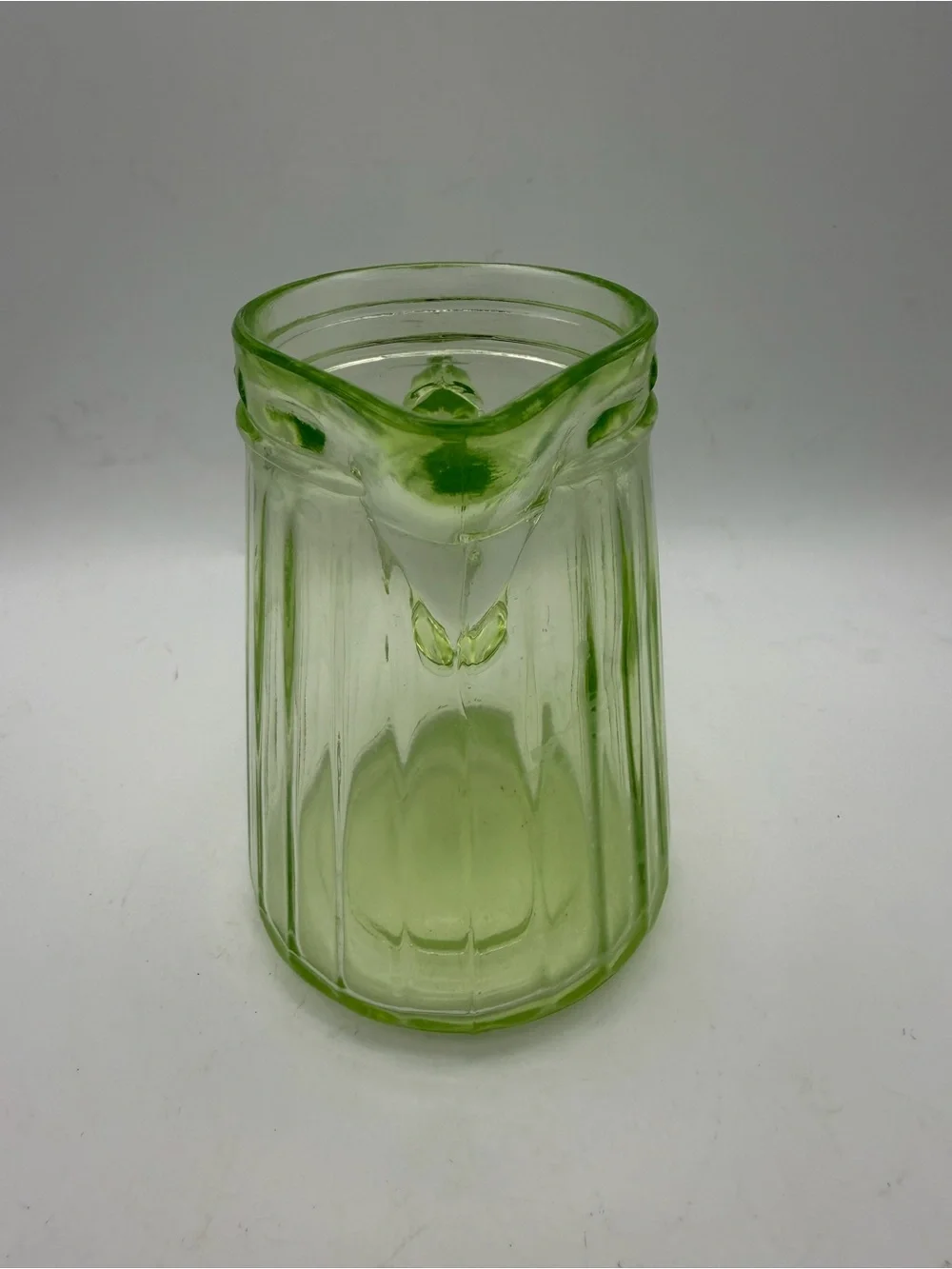 Uranium Green Antique Syrup Dispenser Pitcher Depression Vaseline Glass